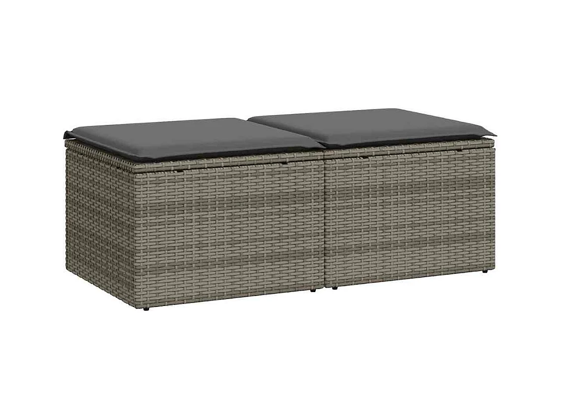 2-tlg. Garten-Sofagarnitur mit Kissen Grau Poly Rattan Akazie