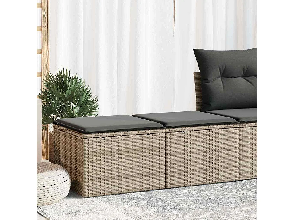 Salon de jardin 2 pcs avec coussins gris résine tressée acacia