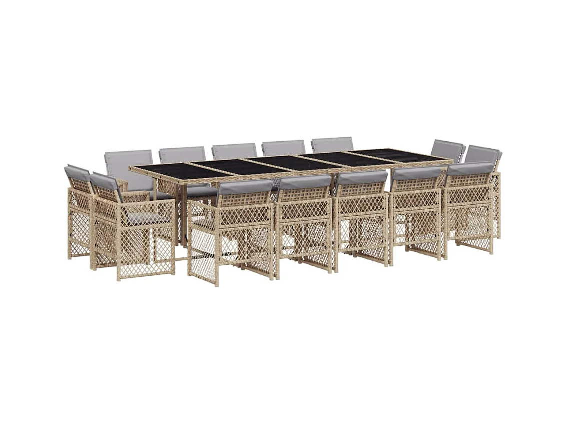 Ensemble à manger de jardin et coussins 15 pcs mélange beige