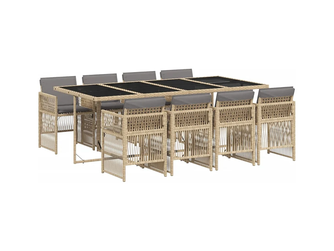 9-delige Tuinset met kussens poly rattan gemengd beige