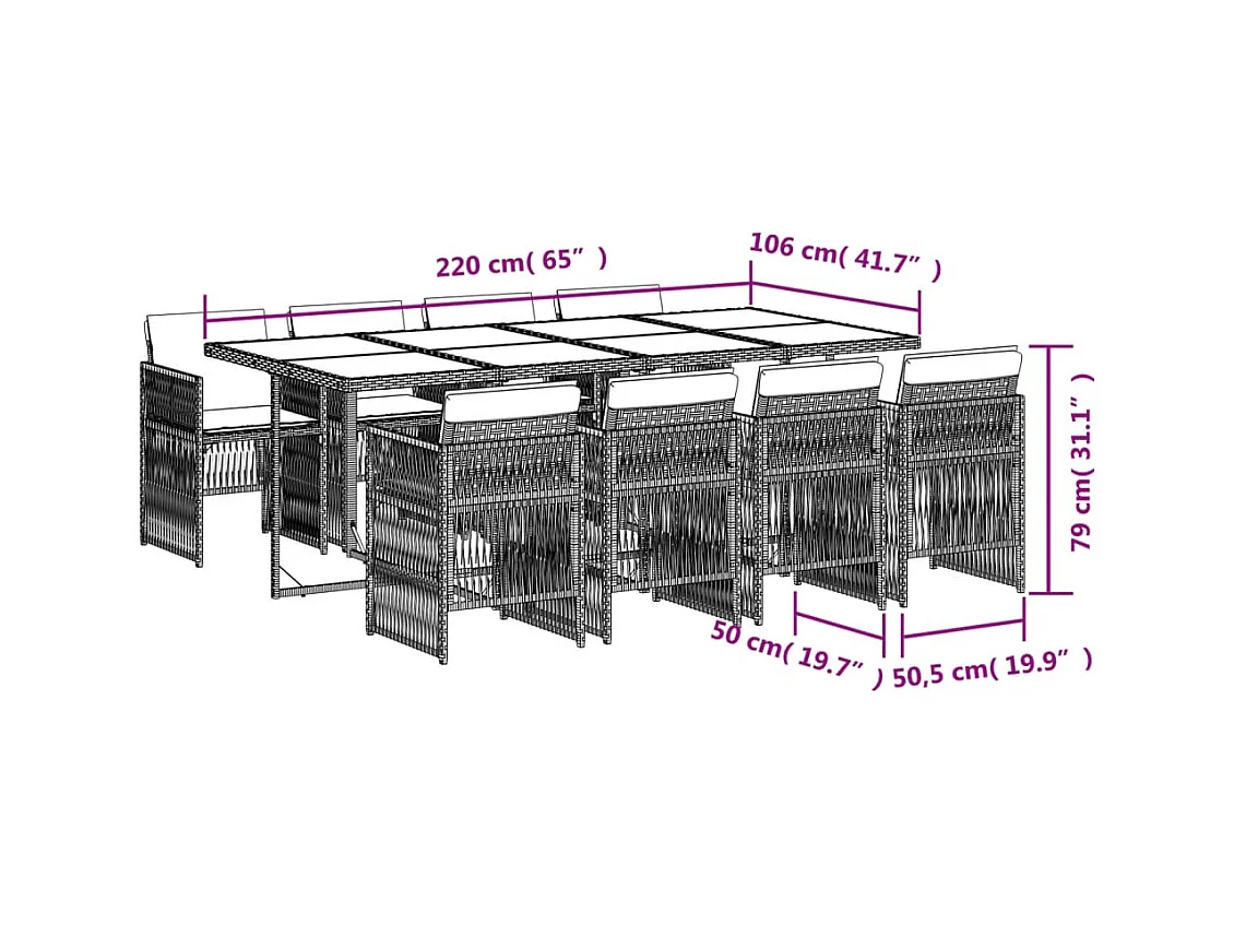 9-delige Tuinset met kussens poly rattan gemengd beige