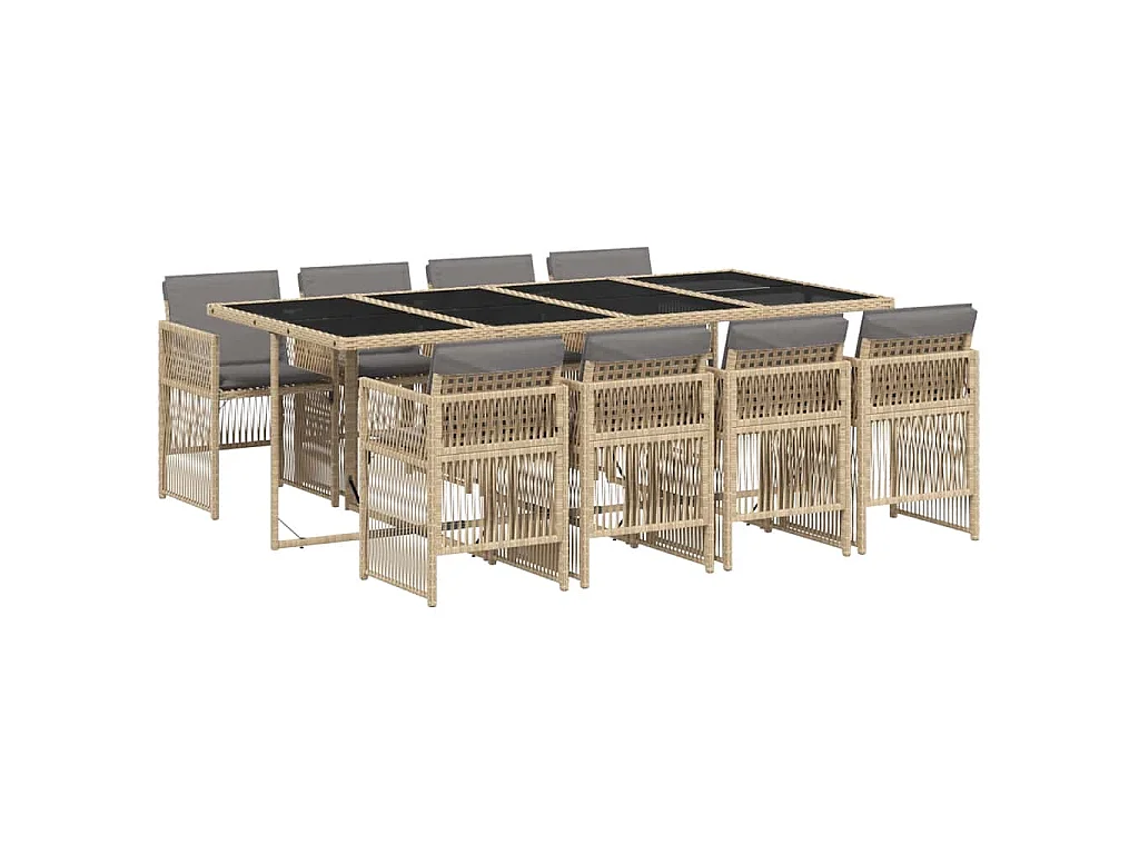 9-tlg. Garten-Essgruppe mit Kissen Beigemischung Poly Rattan