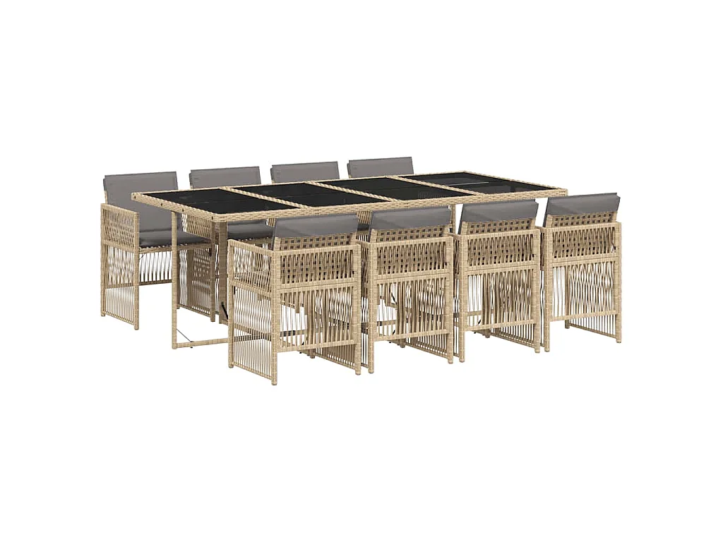 9-delige Tuinset met kussens poly rattan gemengd beige