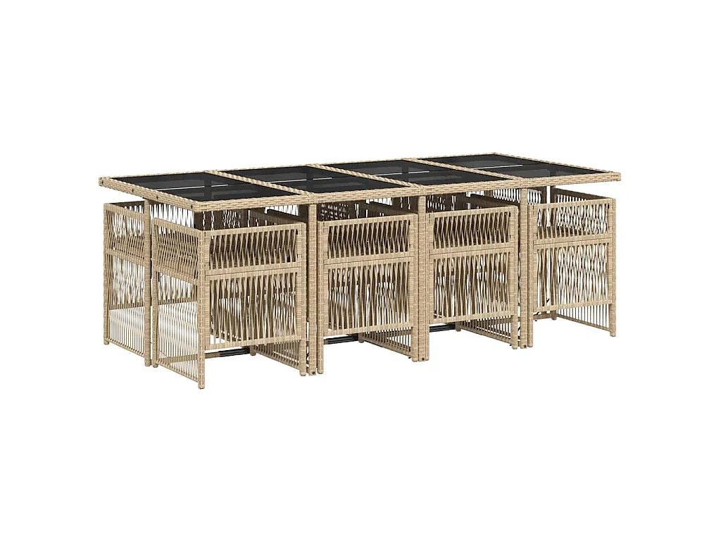 Ensemble à manger de jardin et coussins 9 pcs mélange beige