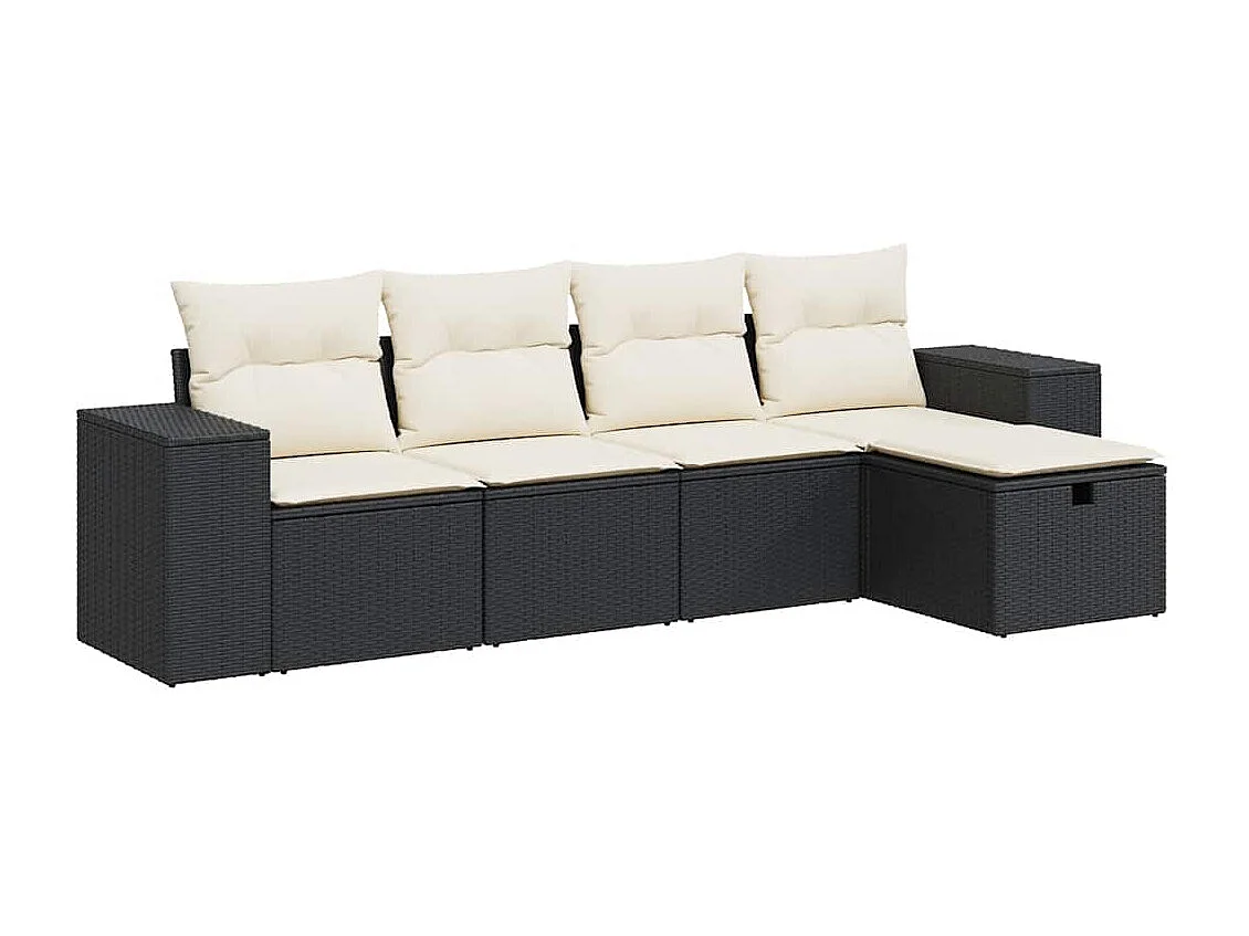5-tlg. Garten-Sofagarnitur mit Kissen Schwarz Poly Rattan