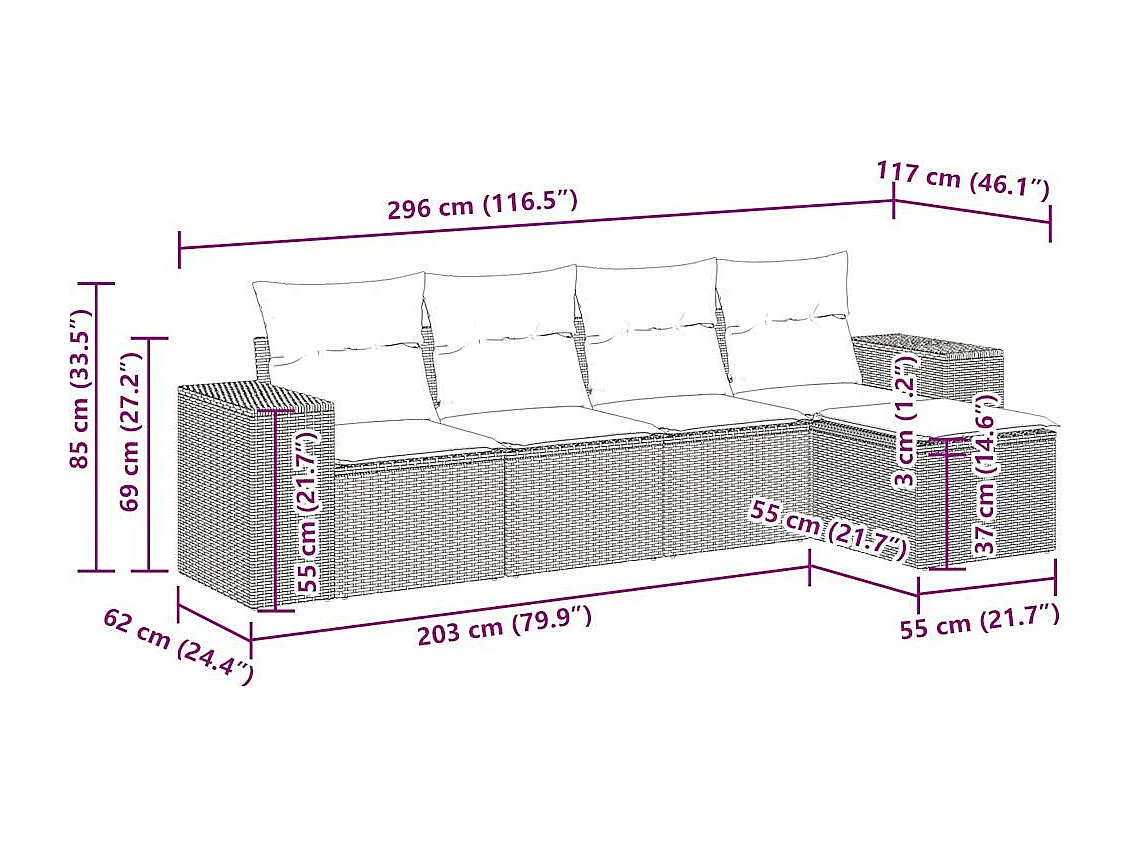 5-tlg. Garten-Sofagarnitur mit Kissen Schwarz Poly Rattan