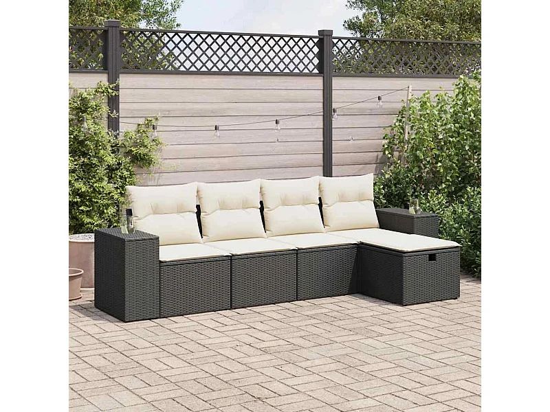 Set Divani da Giardino 5 pz con Cuscini in Polyrattan Nero