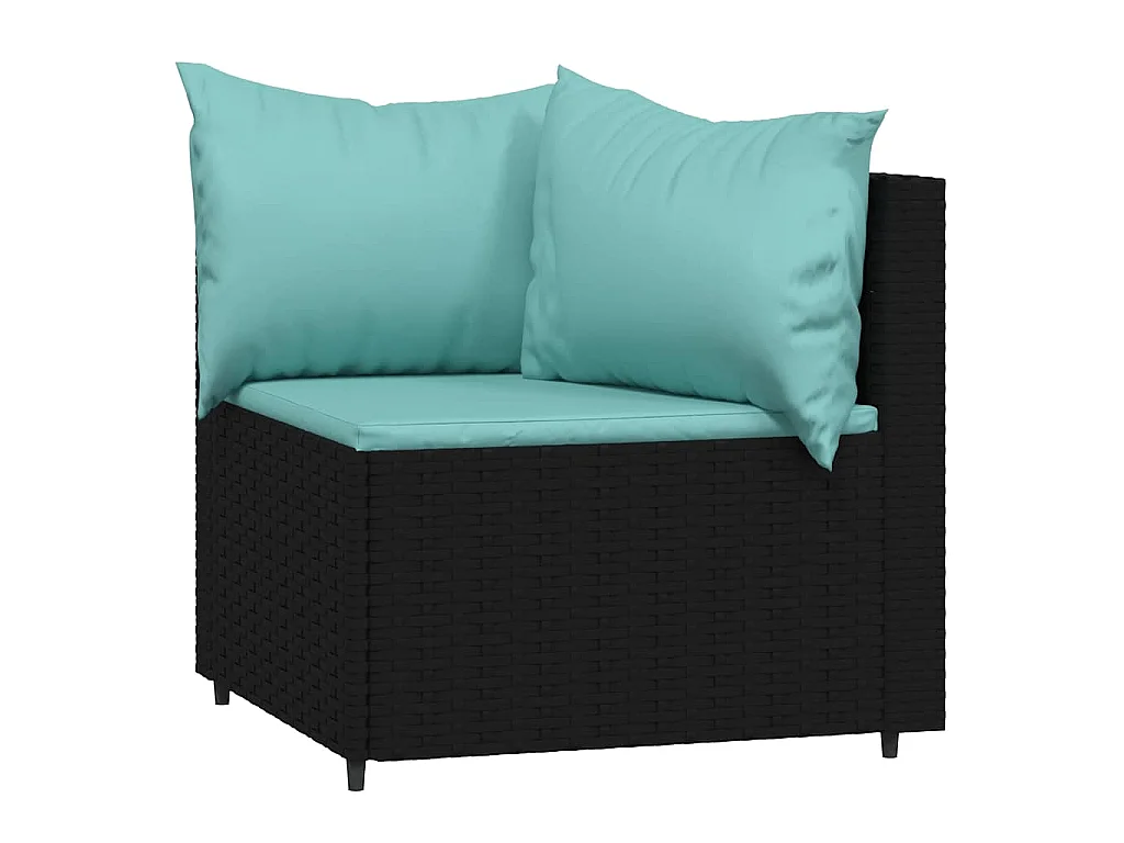 Salon de jardin 3 pcs avec coussins Noir Résine tressée