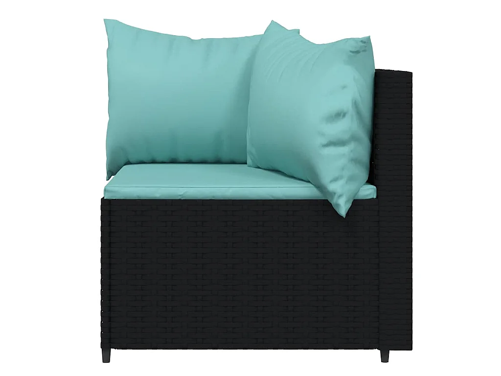 Salon de jardin 3 pcs avec coussins Noir Résine tressée