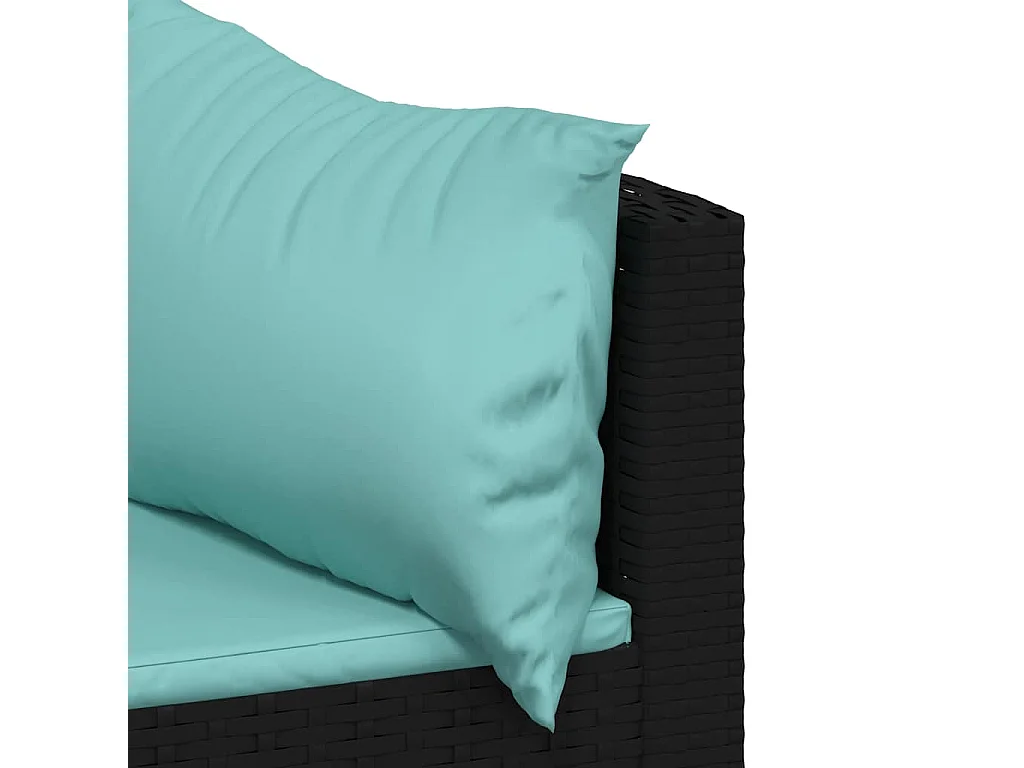 Salon de jardin 3 pcs avec coussins Noir Résine tressée