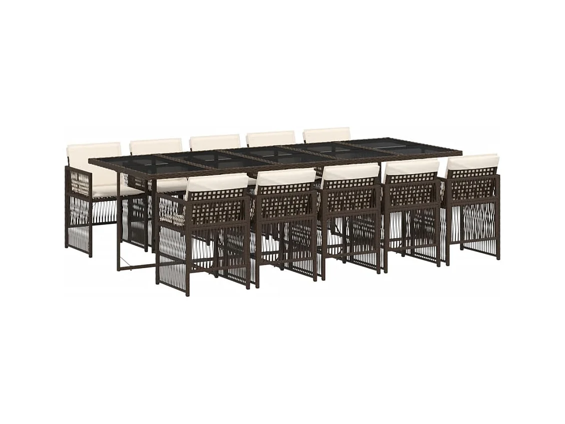 11-tlg. Garten-Essgruppe mit Kissen Braun Poly Rattan