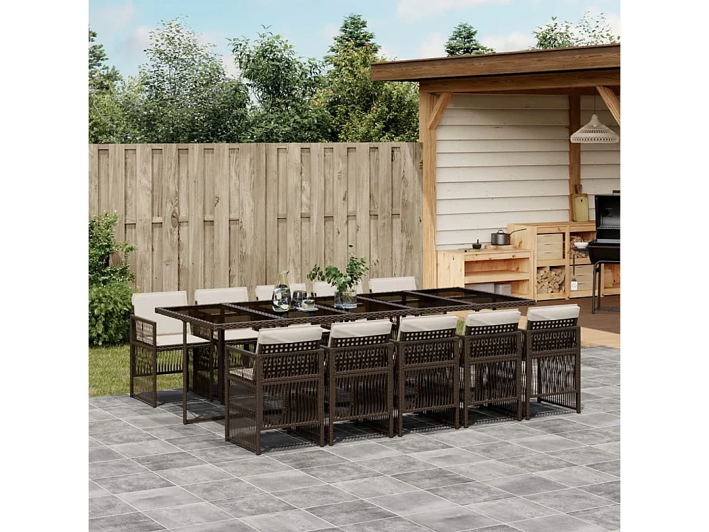 Ensemble à manger de jardin et coussins 11 pcs marron rotin