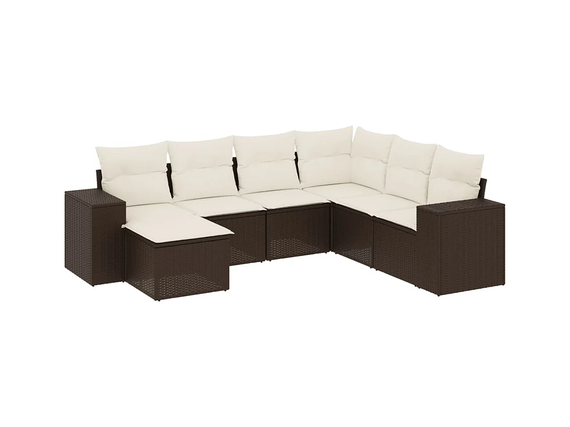 7-delige Loungeset met kussens poly rattan bruin
