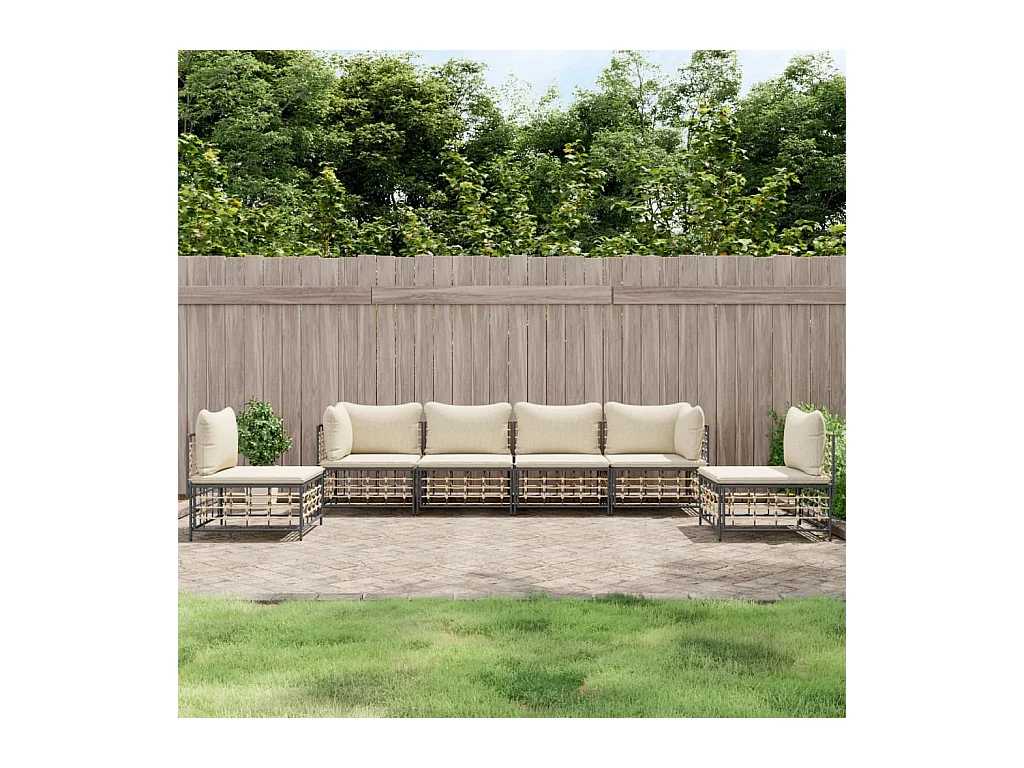 Salon de jardin 6 pcs avec coussins anthracite résine tressée