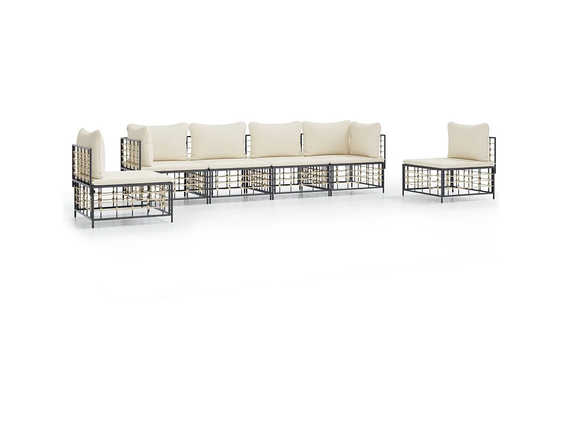 Salon de jardin 6 pcs avec coussins anthracite résine tressée