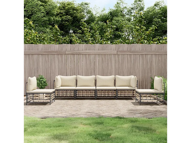 Salon de jardin 6 pcs avec coussins anthracite résine tressée