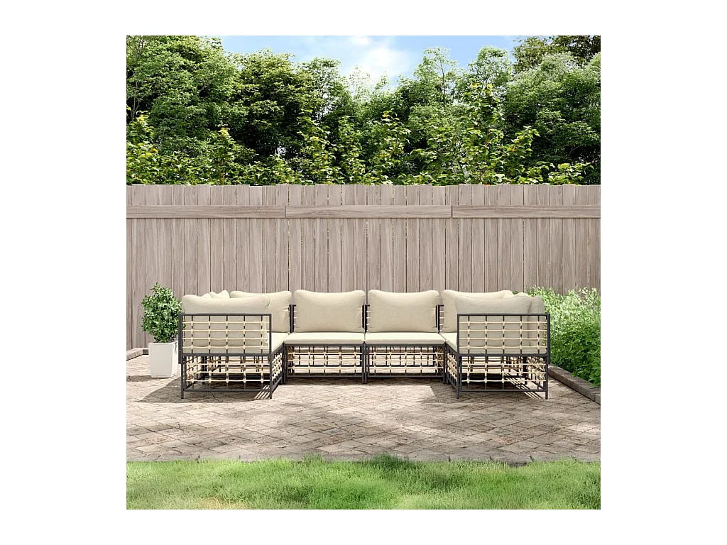 Salon de jardin 6 pcs avec coussins anthracite résine tressée