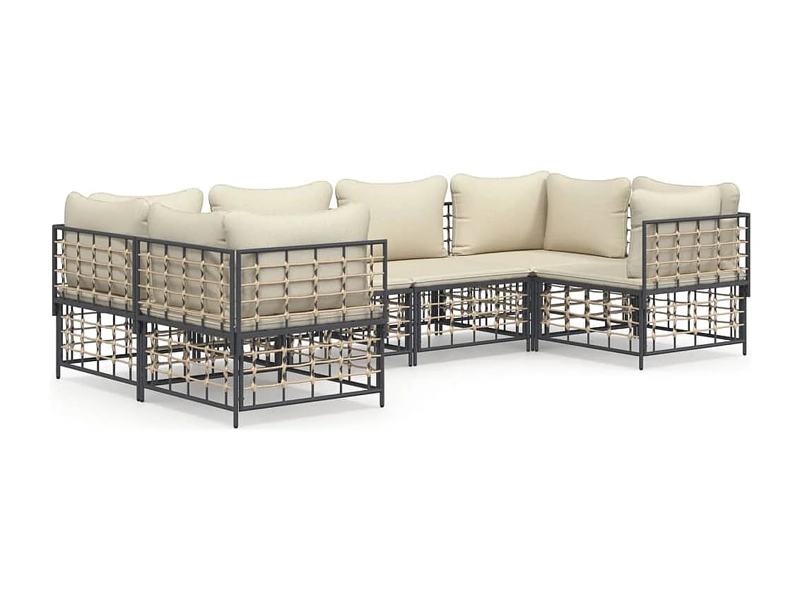 Salon de jardin 6 pcs avec coussins anthracite résine tressée