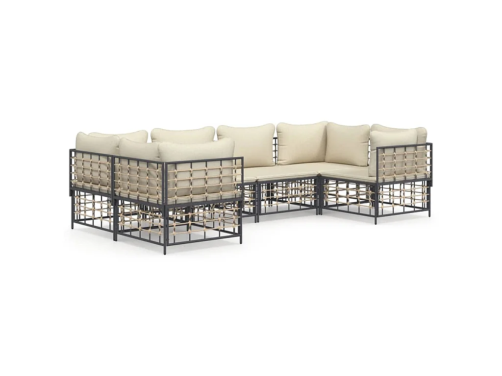 Salon de jardin 6 pcs avec coussins anthracite résine tressée