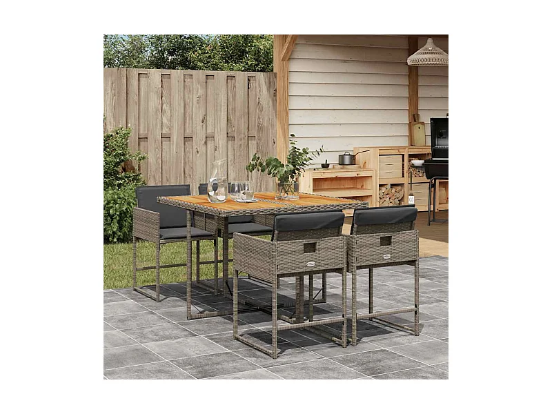 Ensemble à manger de jardin 5 pcs coussins gris résine tressée