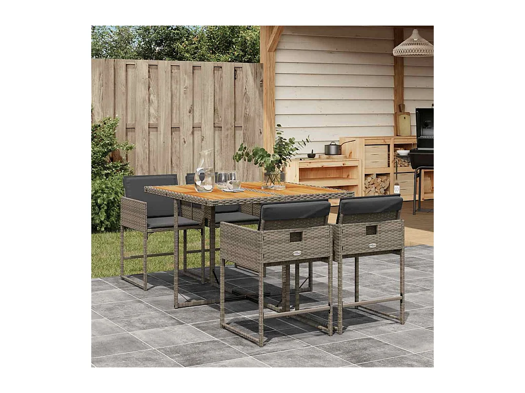 Ensemble à manger de jardin 5 pcs coussins gris résine tressée