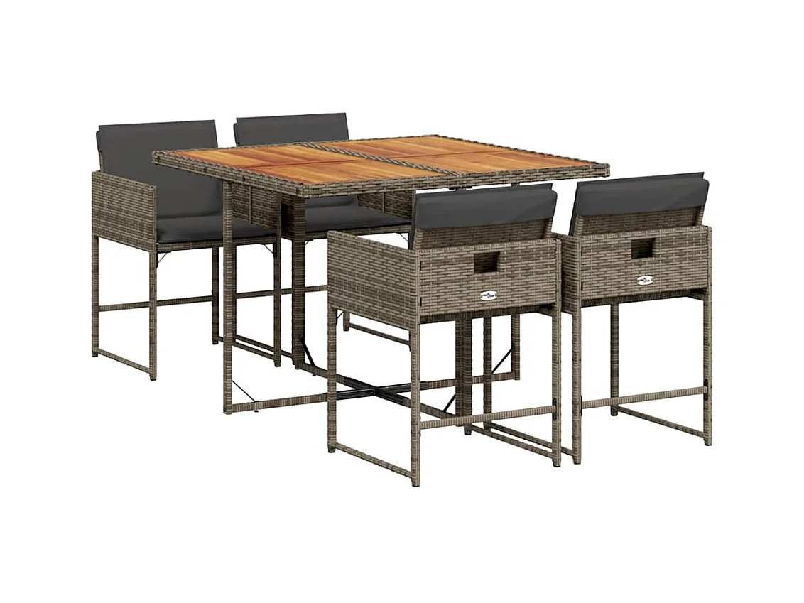 Ensemble à manger de jardin 5 pcs coussins gris résine tressée