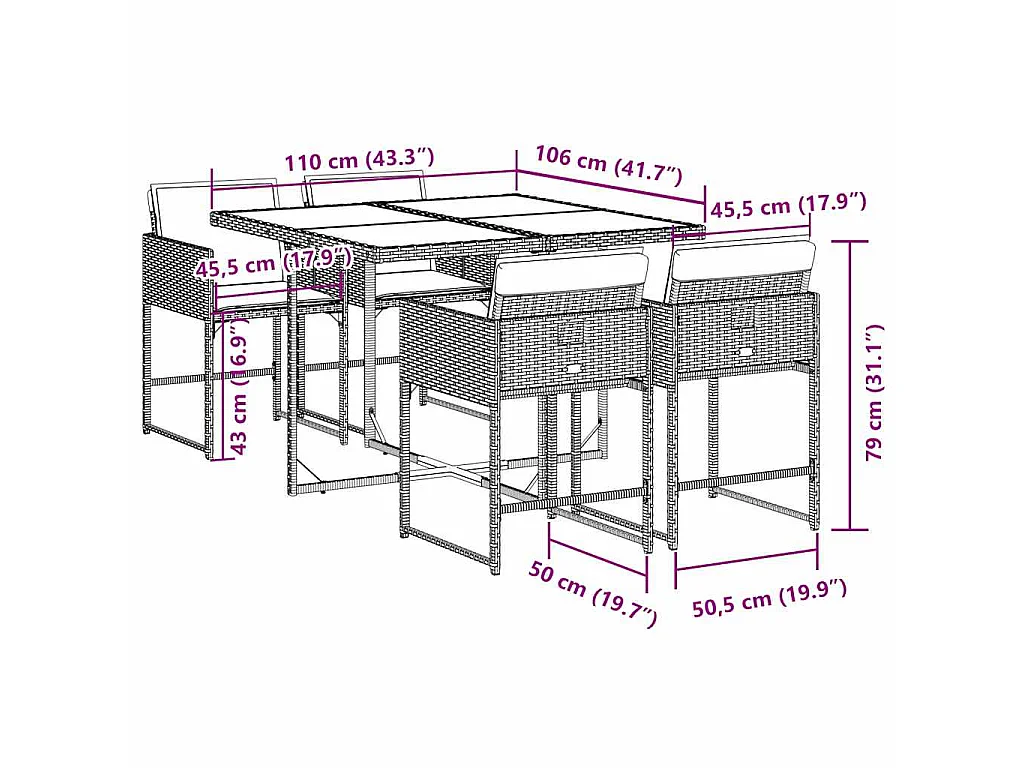 5-delige Tuinset met kussens poly rattan grijs
