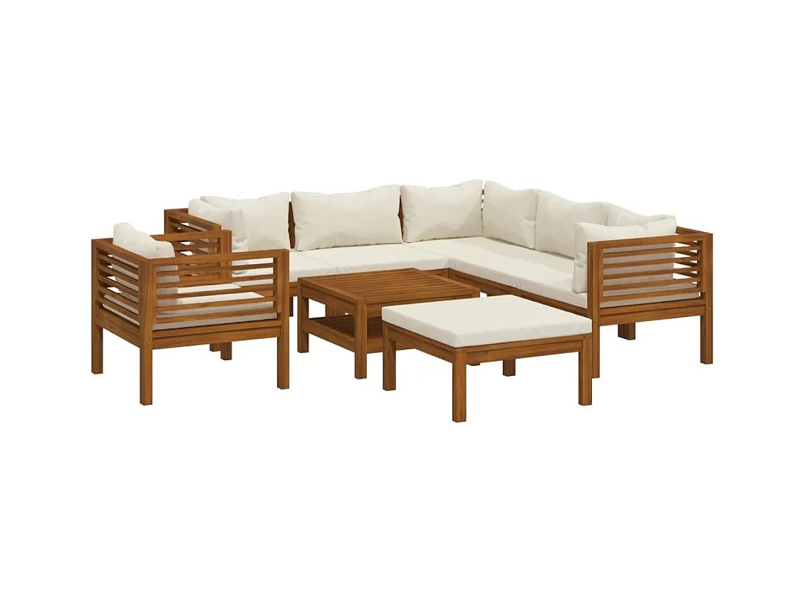 8 pcs conjunto lounge jardim c/ almofadões creme acácia maciça