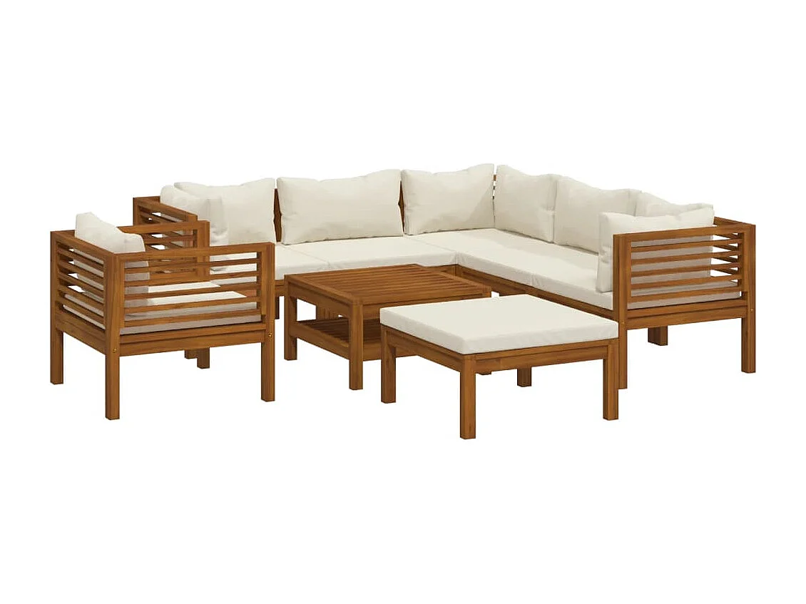 8-tlg. Garten-Lounge-Set mit Creme Kissen Massivholz Akazie