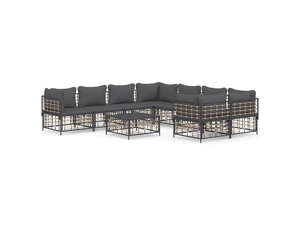 9-delige Loungeset met kussens poly rattan antracietkleurig