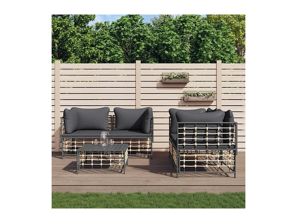 Salon de jardin 5 pcs avec coussins anthracite résine tressée