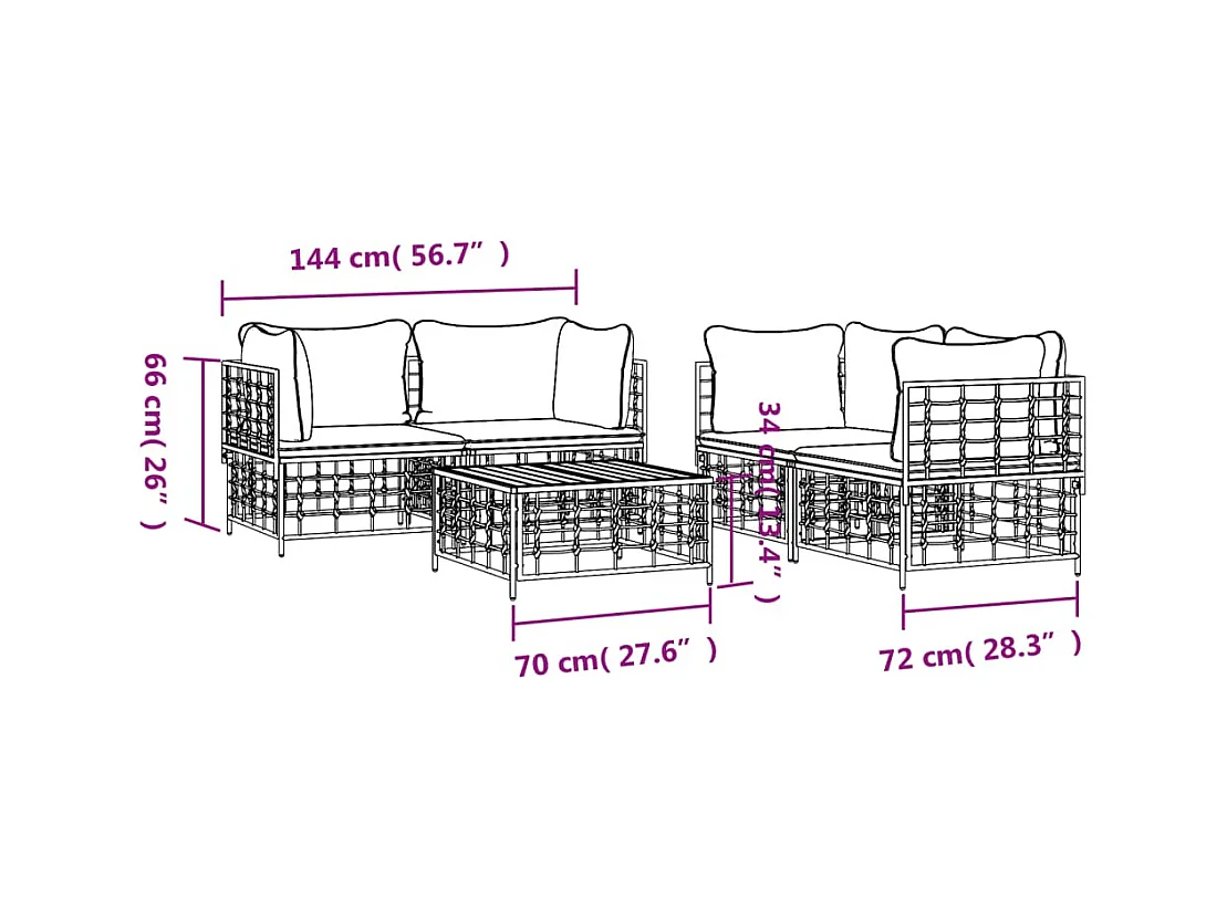 Salon de jardin 5 pcs avec coussins anthracite résine tressée