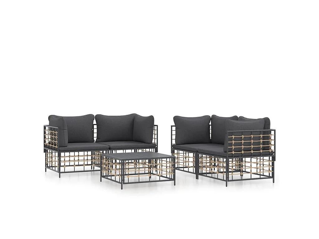 Salon de jardin 5 pcs avec coussins anthracite résine tressée