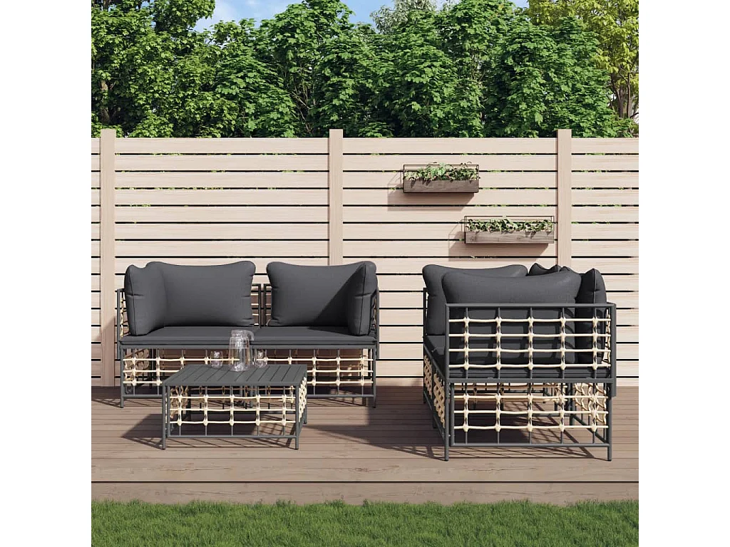 Salon de jardin 5 pcs avec coussins anthracite résine tressée