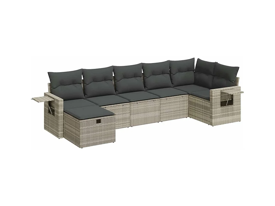 Set Divani da Giardino 7pz con Cuscini Grigio Chiaro Polyrattan