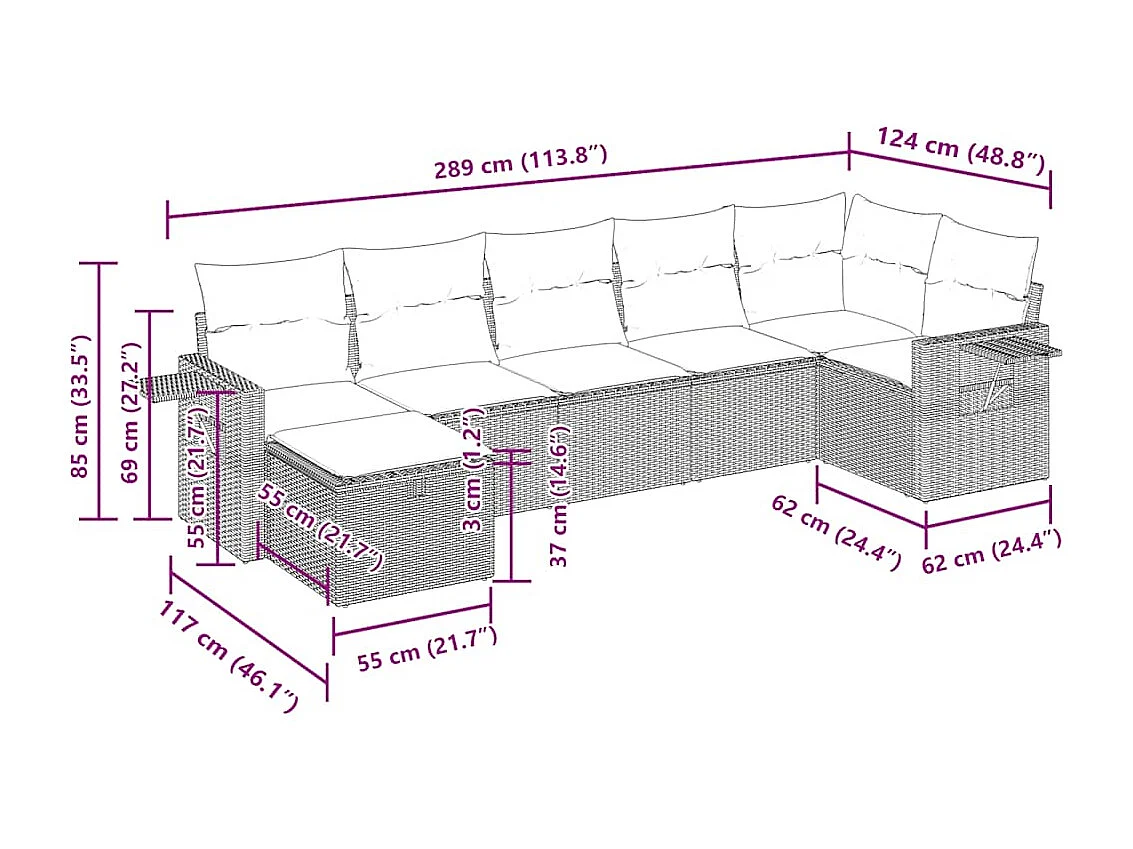 Salon de jardin avec coussins 7 pcs gris clair résine tressée