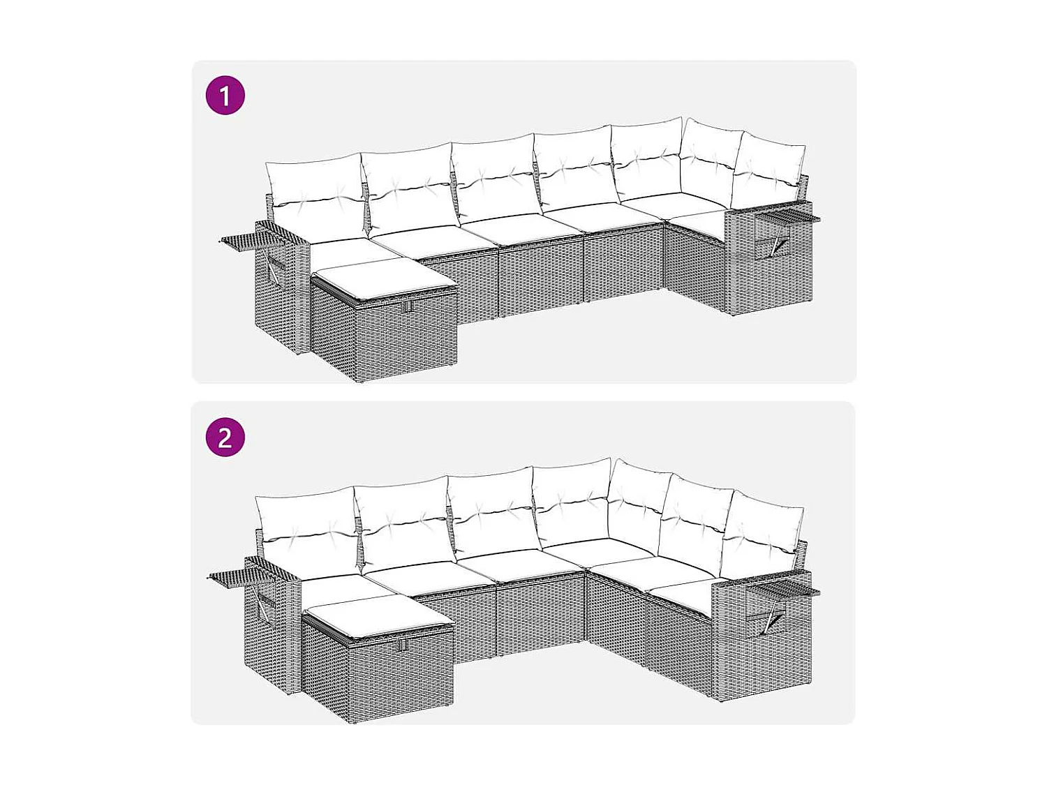 Salon de jardin avec coussins 7 pcs gris clair résine tressée