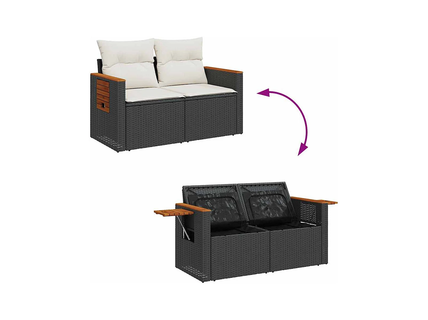 Salon de jardin 4 pcs avec coussins noir résine tressée