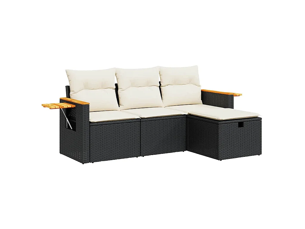 4-tlg. Garten-Sofagarnitur mit Kissen Schwarz Poly Rattan