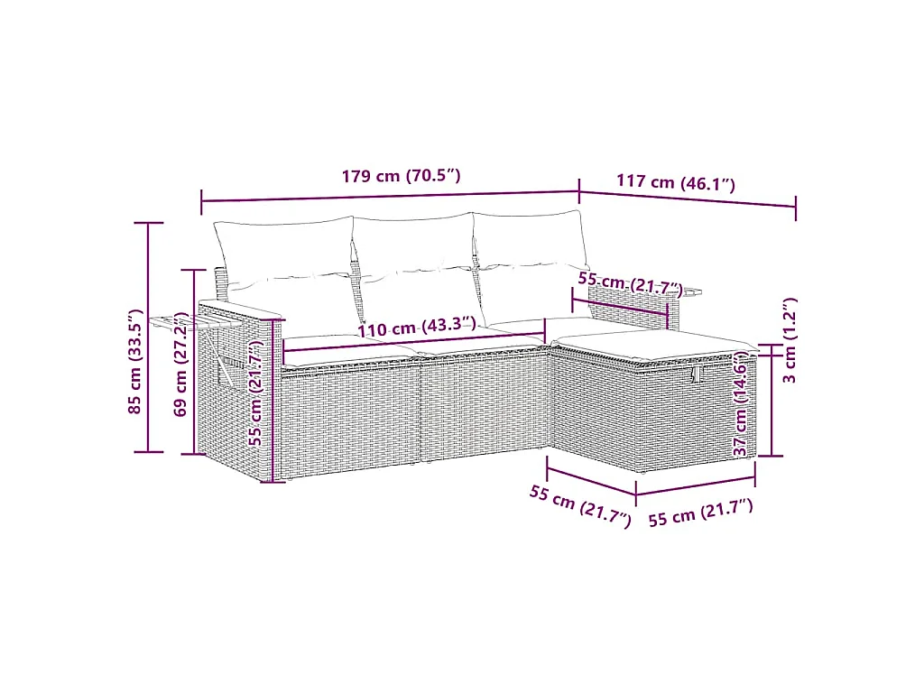 4-tlg. Garten-Sofagarnitur mit Kissen Schwarz Poly Rattan