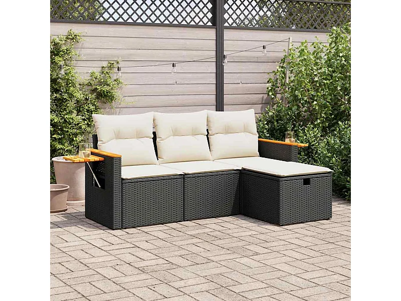 Set Divani da Giardino 4 pz con Cuscini Nero in Polyrattan