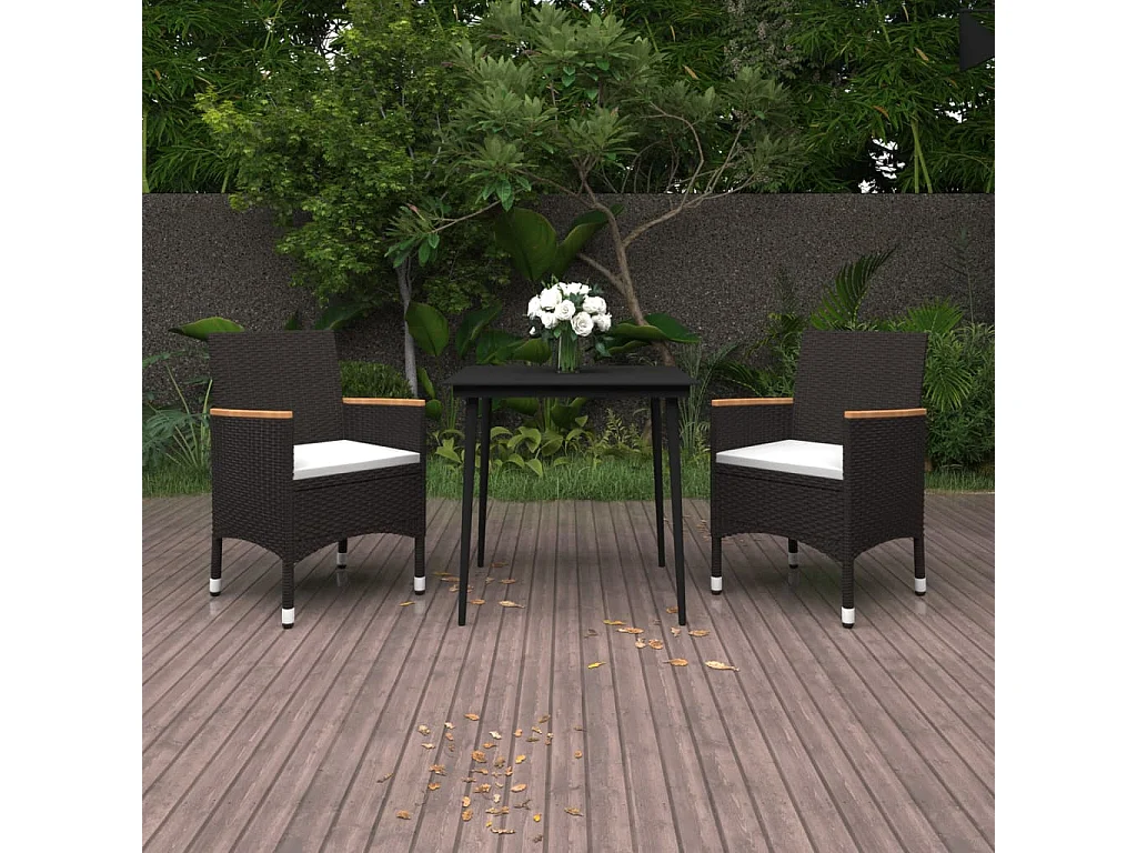 Set da Pranzo per Giardino 3 pz con Cuscini Polyrattan e Vetro