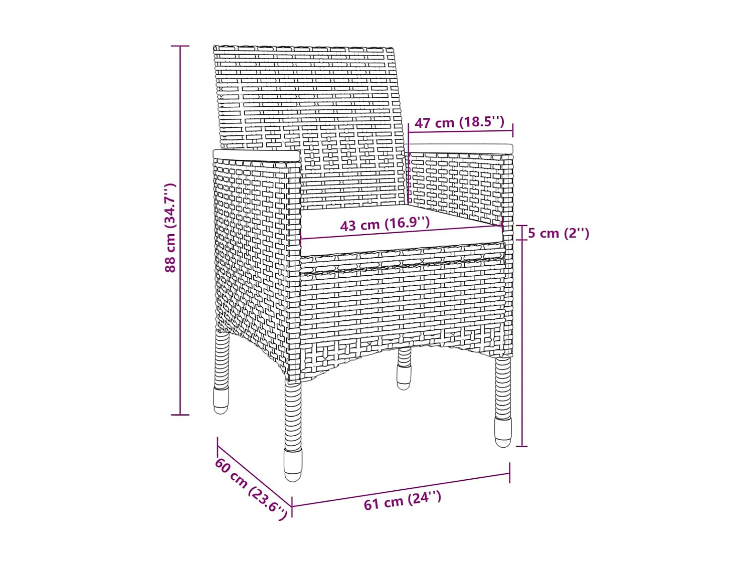 Set da Pranzo per Giardino 3 pz con Cuscini Polyrattan e Vetro