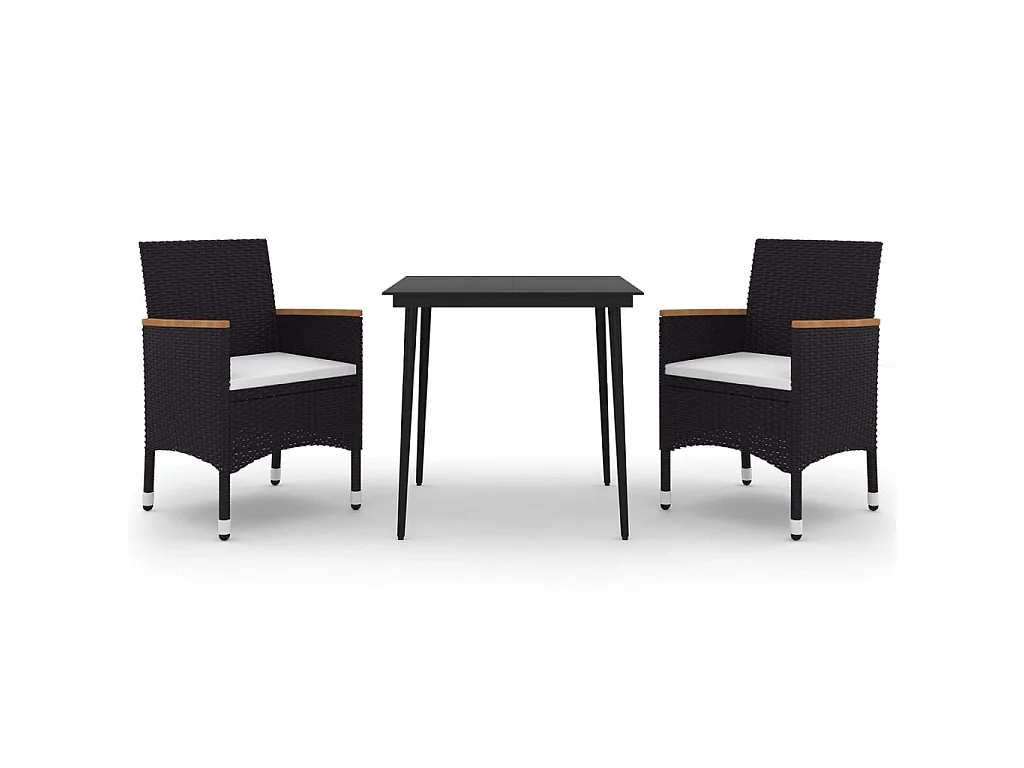 Set comedor de jardín 3 pzas y cojines ratán sintético y vidrio