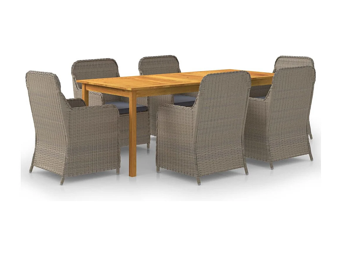 Ensemble à manger de jardin 7 pcs Marron