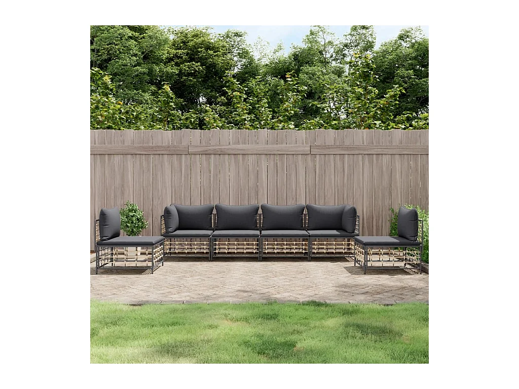 Set Divani da Giardino 6 pz con Cuscini Antracite in Polyrattan