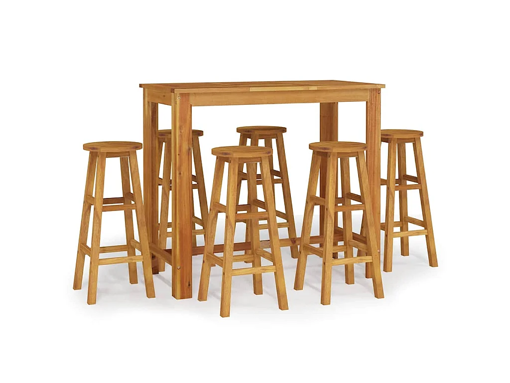 Set da Bar da Giardino 7 pz in Legno Massello di Acacia