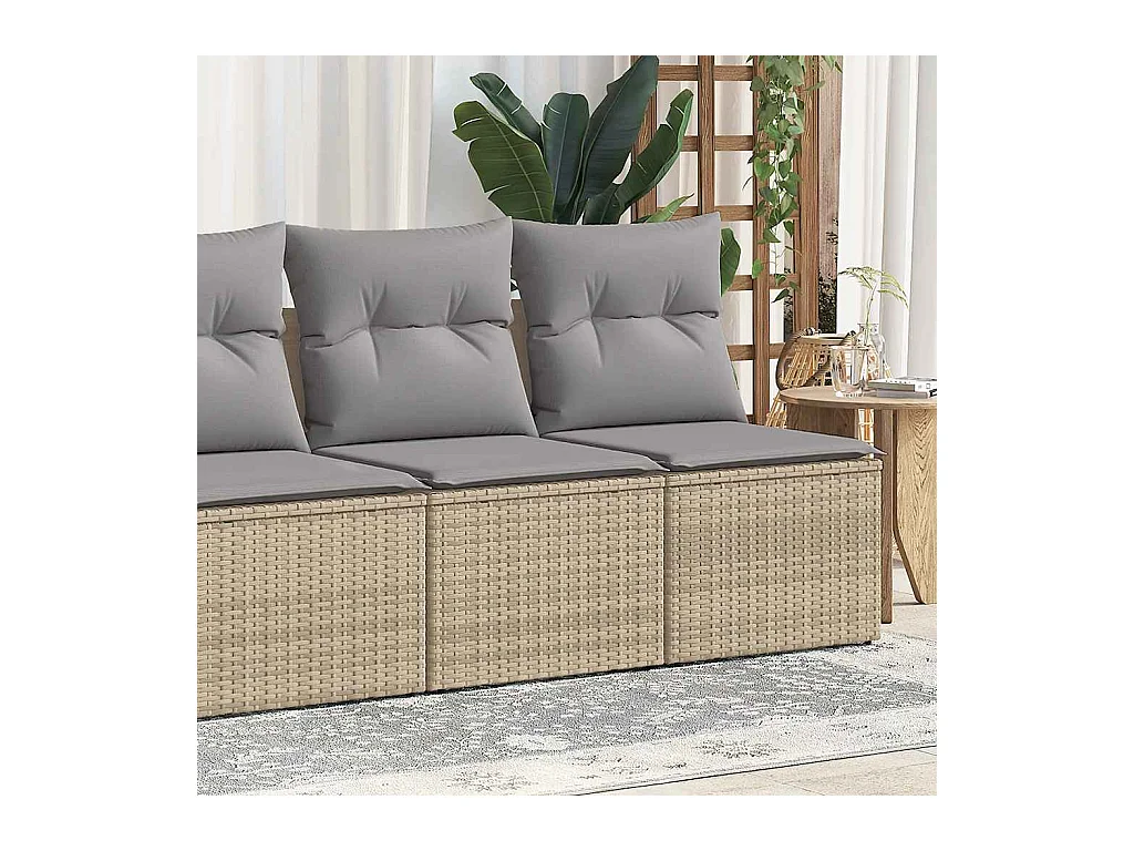 Salon de jardin avec coussins 2 pcs beige résine tressée acacia