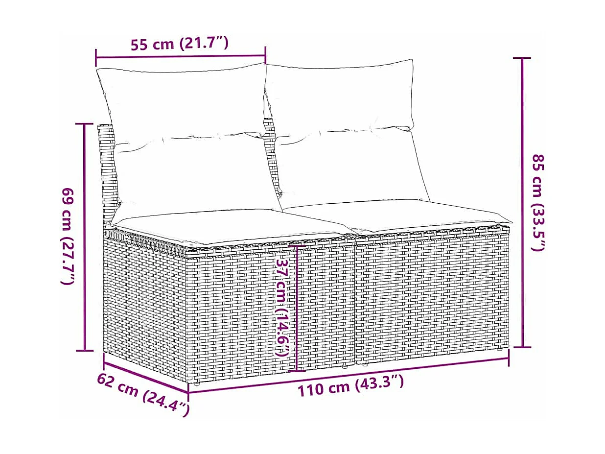 Salon de jardin avec coussins 2 pcs beige résine tressée acacia