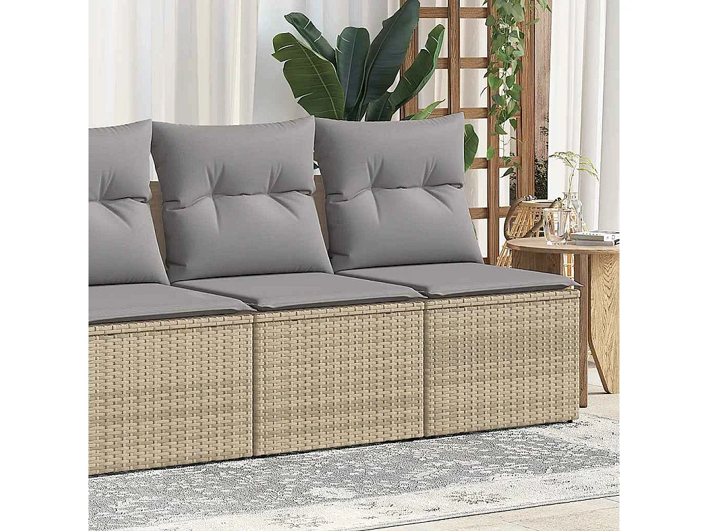 2 pcs conj. sofás p/ jardim c/ almofadões vime PE/acácia bege